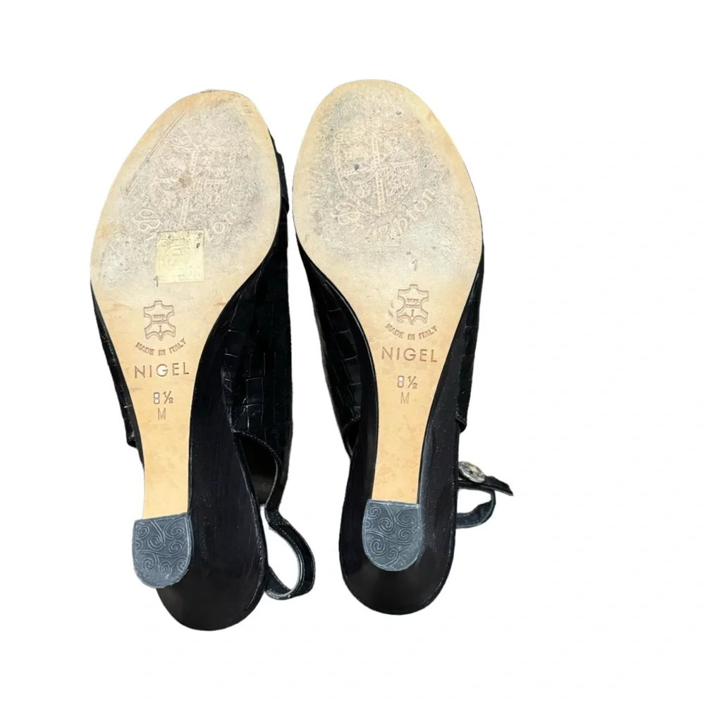 Brighton Nigel croc embossed leather wedge sandals size 8.5
